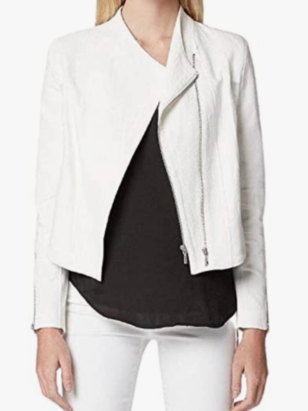 Blank NYC Mesh Detail Crepe White Moto Jacket size Medium